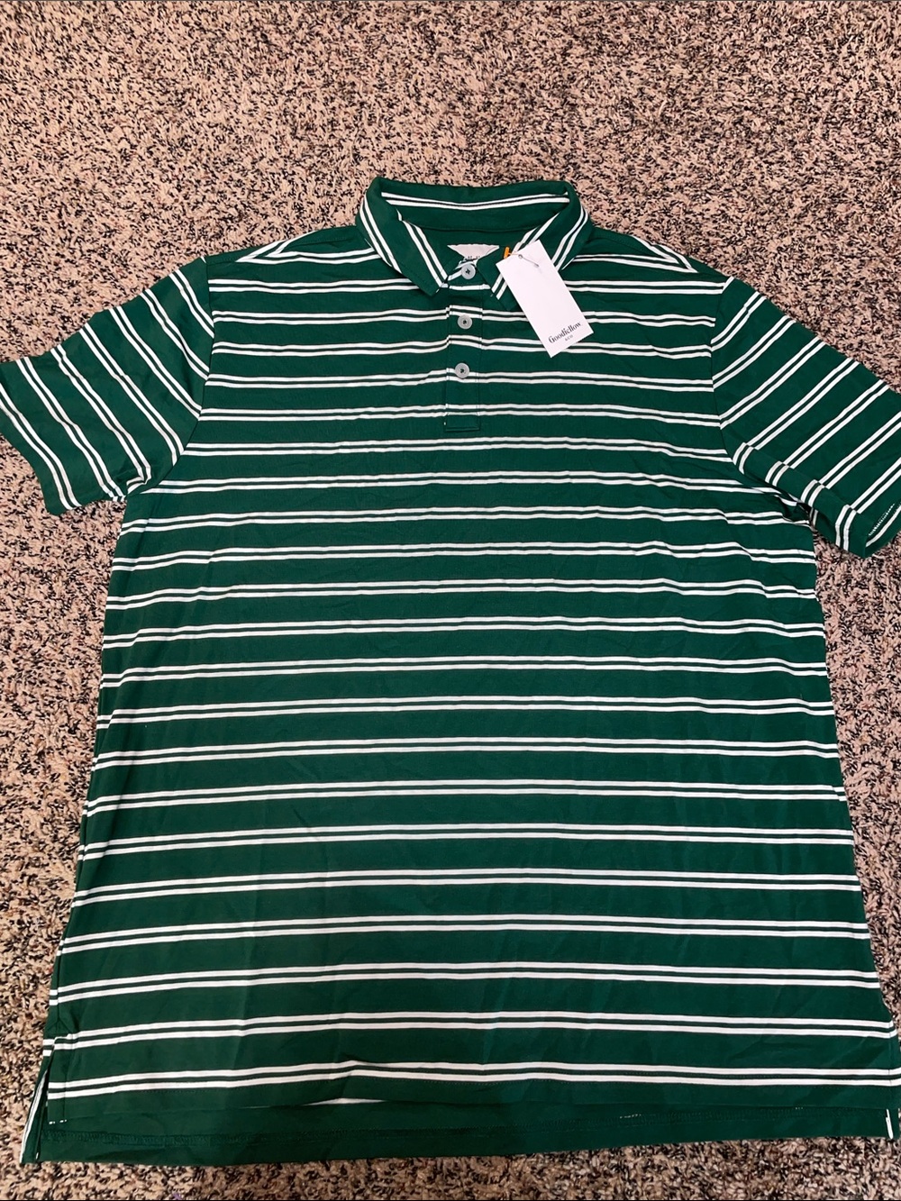 Goodfellow & Co Green and White Striped Game Day Polo Shirt L NWT